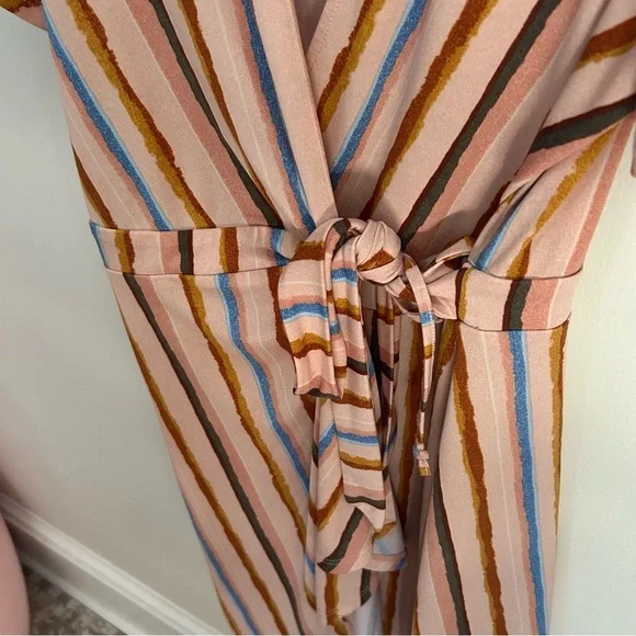 BCBGeneration Dress Womens Short Sleeve Riviera Stripe Wrap V-Neck Multicolor M - Picture 6 of 11